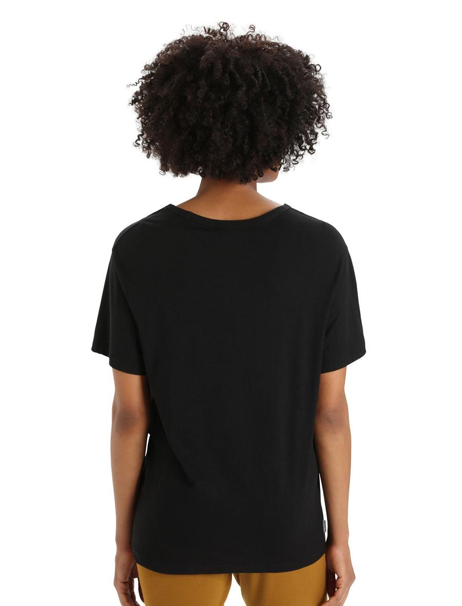 Women's Icebreaker Merino Granary Short Sleeve T Shirts Black | CA 1364RVDW